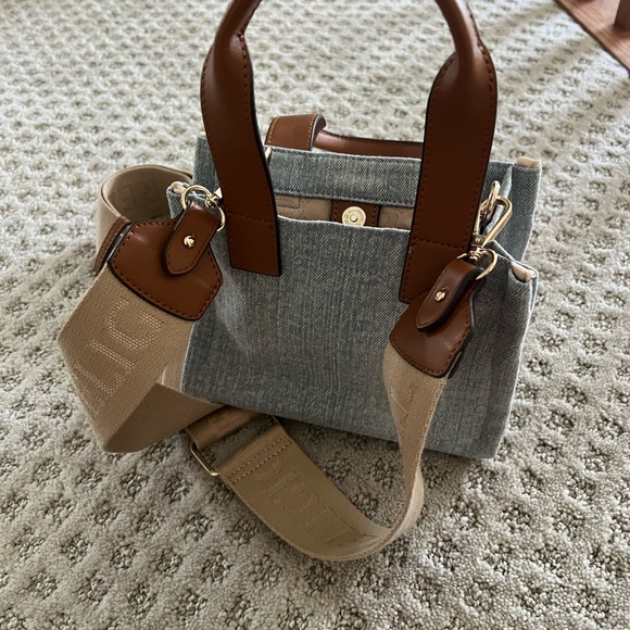 Mini True Religion denim bag with tan straps - Picture 3 of 5